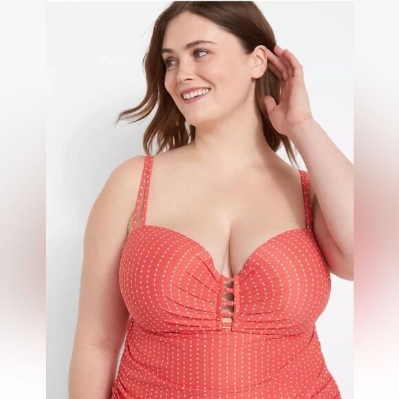Lane Bryant Swim by Cacique Coral Dot Underwire Tankini Brief Set 38DD 14 - Picture 4 of 12
